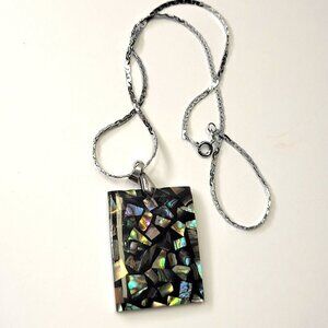 Genuine Abalone Shell Pendant Necklace Rectangular Abalone Pendant Short Chain